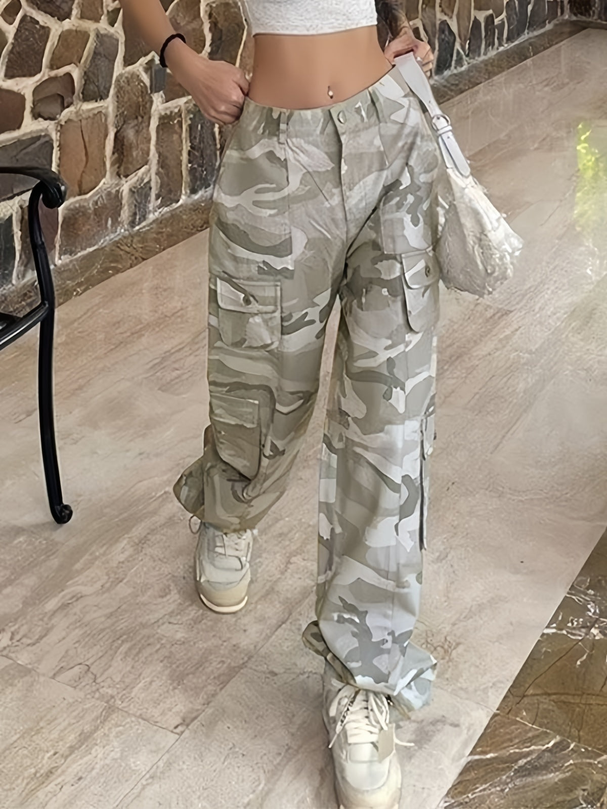 CAMOUFLAGE CARGO PANTS GREY CARGO JEANS