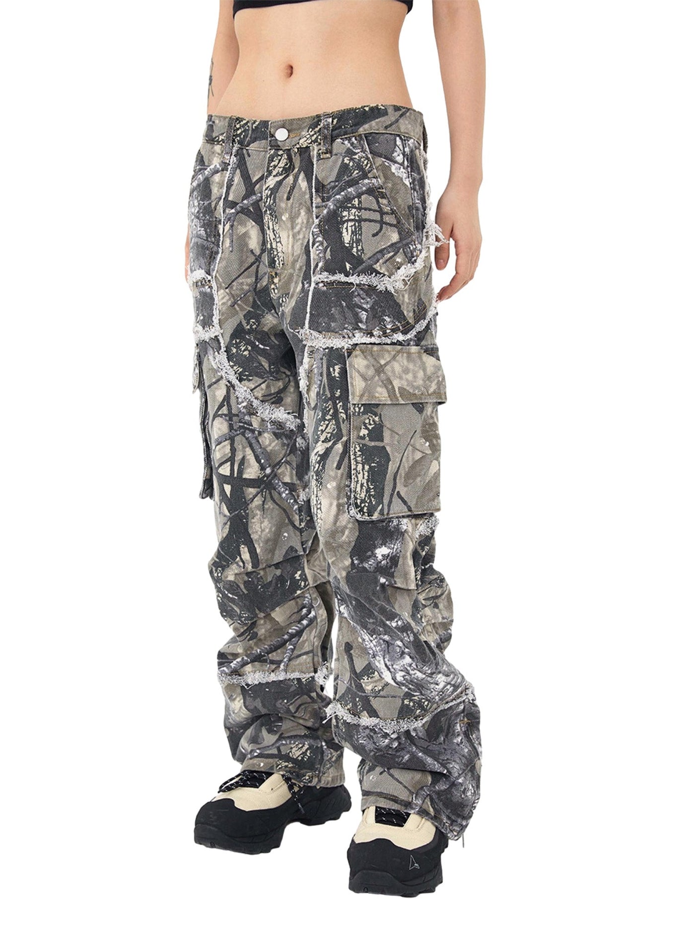 CAMOUFLAGE CARGO PANTS - MID WAIST CASUAL VINTAGE LONG PANTS