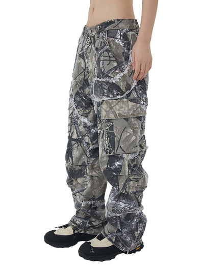 CAMOUFLAGE CARGO PANTS - MID WAIST CASUAL VINTAGE LONG PANTS