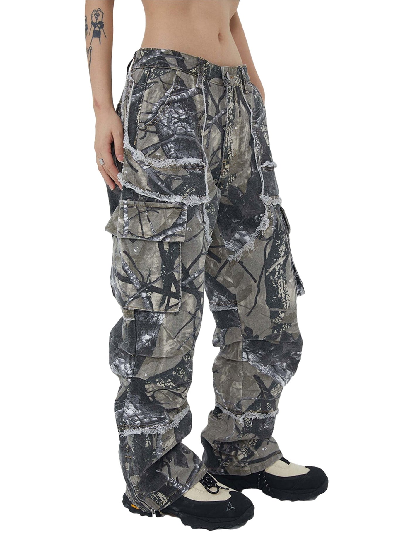 CAMOUFLAGE CARGO PANTS - MID WAIST CASUAL VINTAGE LONG PANTS