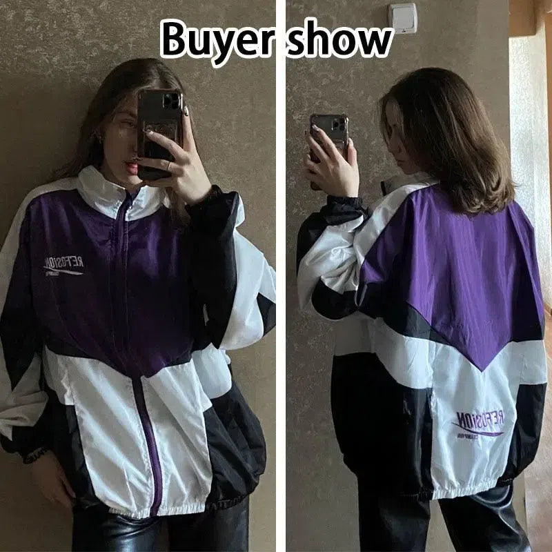 COLOR-BLOCKED BOMBER JACKET CASUAL STREET WEAR