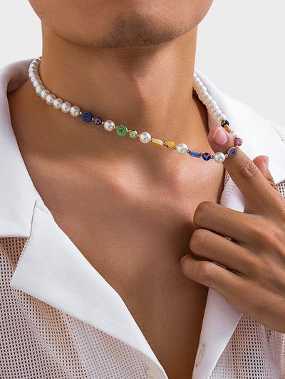 COLORFUL PEARL BEACH CHOKER NECKLACE