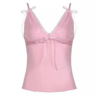Coquette Girl Pink Bow Lace Top