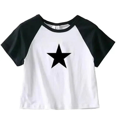 CROP TOP STAR DESIGN Y2K WHITE AND BLACK TSHIRT