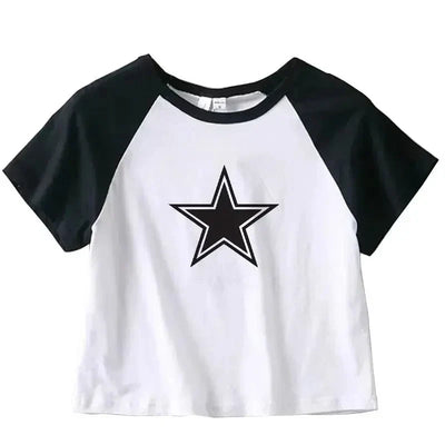 CROP TOP STAR DESIGN Y2K WHITE AND BLACK TSHIRT