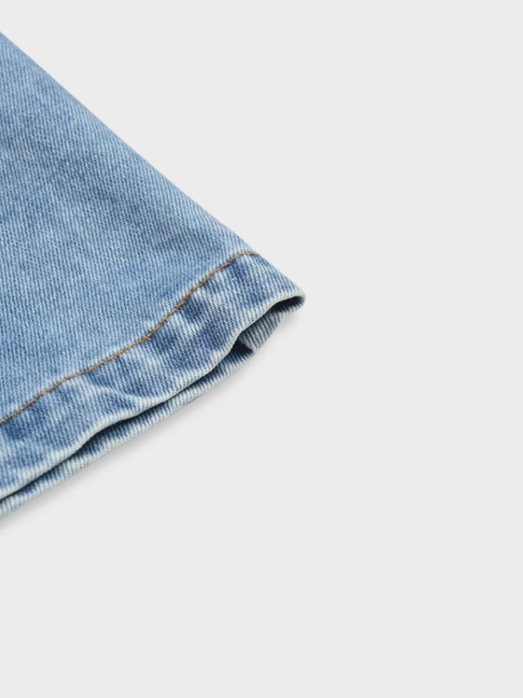 DENIM CUTOUT PANTS BLACK AND BLUE HALF DENIM JEANS