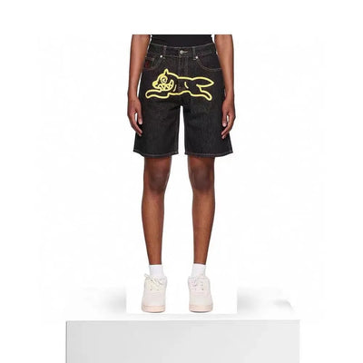 DENIM PRINT SHORTS WITH CARTOON DOG DESIGN