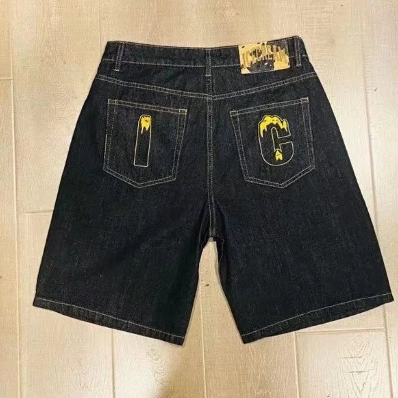 DENIM PRINT SHORTS WITH CARTOON DOG DESIGN