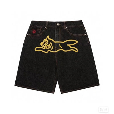 DENIM PRINT SHORTS WITH CARTOON DOG DESIGN