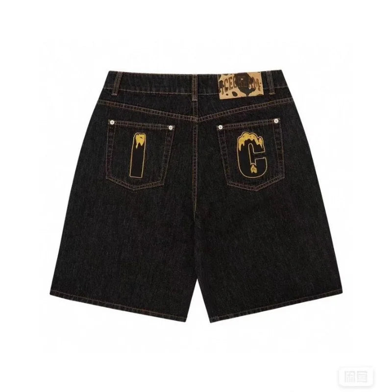 DENIM PRINT SHORTS WITH CARTOON DOG DESIGN