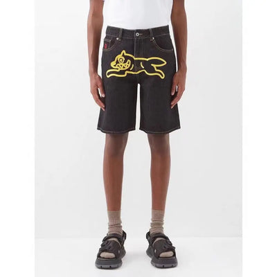 DENIM PRINT SHORTS WITH CARTOON DOG DESIGN