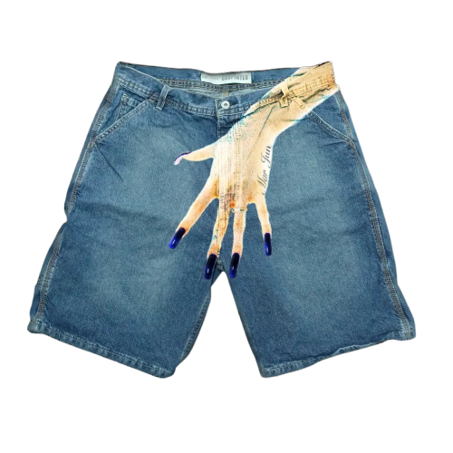 DENIM SHORTS WITH HAND GRAPHIC - HIP HOP Y2K STYLE