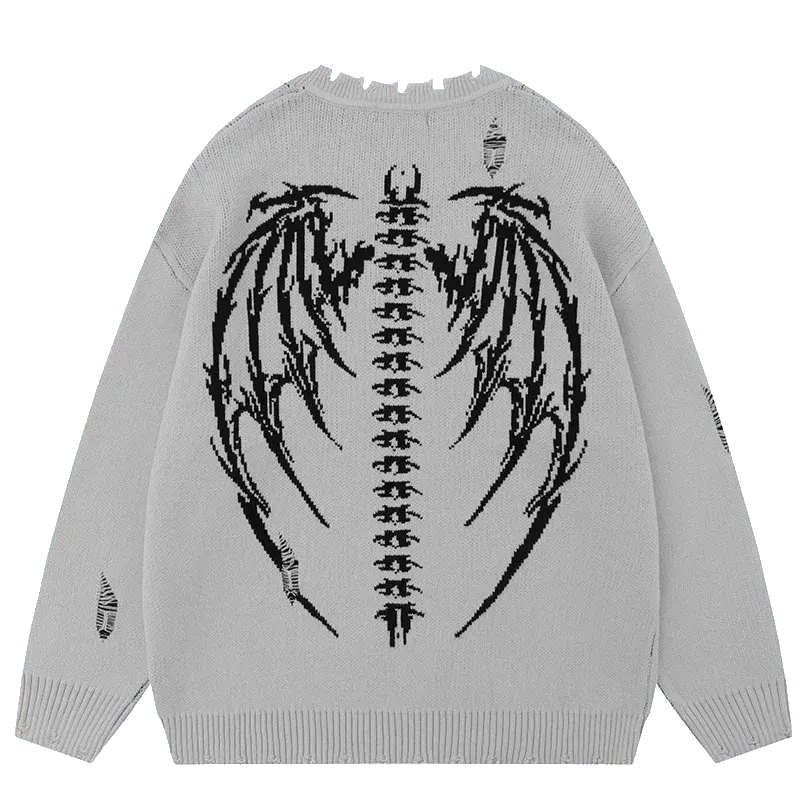 DISTRESSED BLACK SWEATER WITH RETRO SKULL GRAPHIC