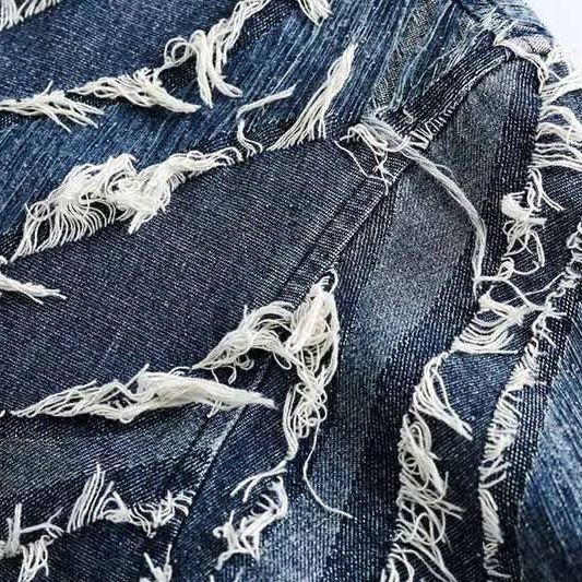 DISTRESSED DENIM BUTTON-DOWN SHIRT JACKET RIPPED JEANS