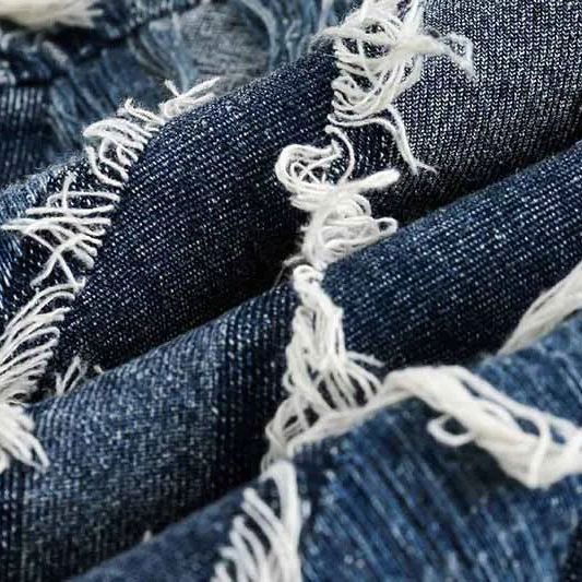 DISTRESSED DENIM BUTTON-DOWN SHIRT JACKET RIPPED JEANS