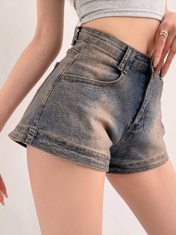 DISTRESSED DENIM SHORTS REGULAR FIT COTTON BLEND FOR CASUAL WEAR