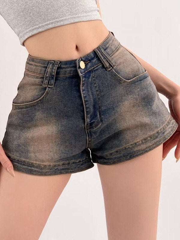 DISTRESSED DENIM SHORTS REGULAR FIT COTTON BLEND FOR CASUAL WEAR