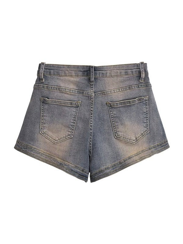 DISTRESSED DENIM SHORTS REGULAR FIT COTTON BLEND FOR CASUAL WEAR