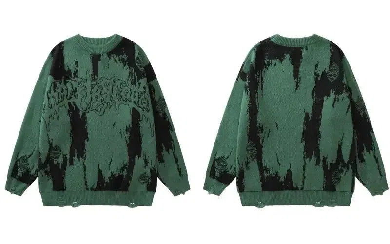 DISTRESSED SWEATER - BLACK AND GRAY GRUNGE Y2K VINTAGE KNITTED