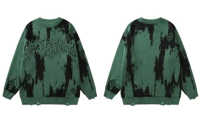 DISTRESSED SWEATER - BLACK AND GRAY GRUNGE Y2K VINTAGE KNITTED