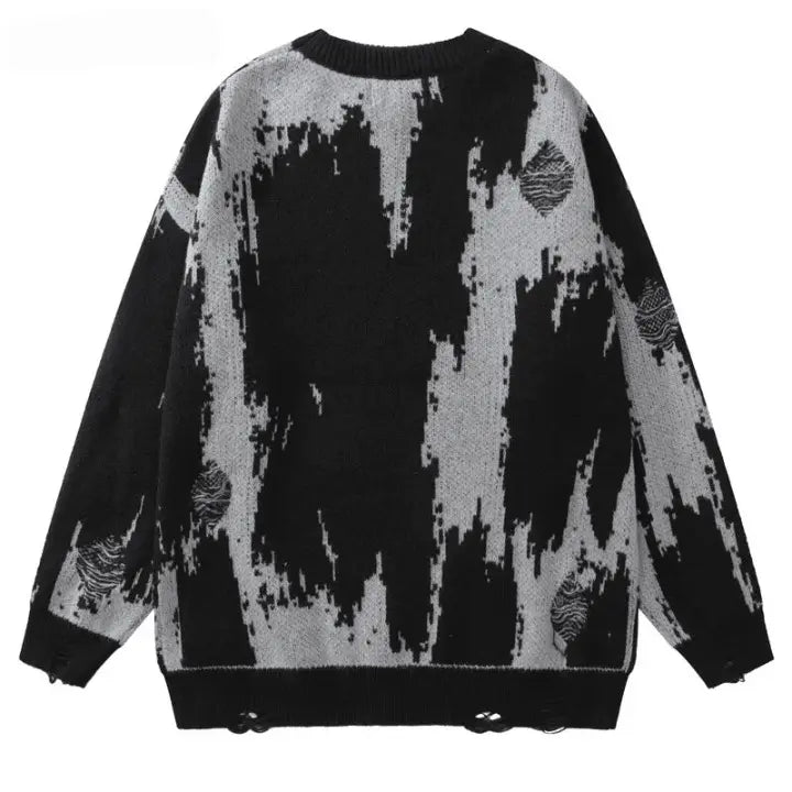 DISTRESSED SWEATER - BLACK AND GRAY GRUNGE Y2K VINTAGE KNITTED