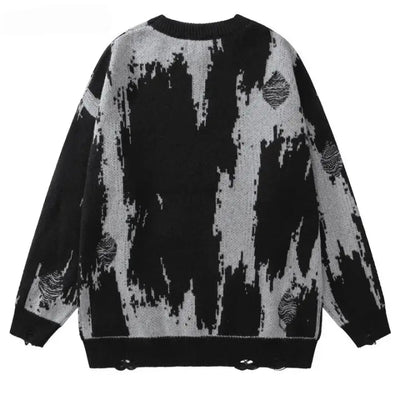 DISTRESSED SWEATER - BLACK AND GRAY GRUNGE Y2K VINTAGE KNITTED