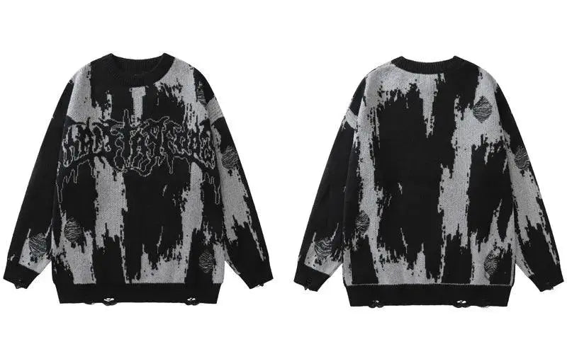 DISTRESSED SWEATER - BLACK AND GRAY GRUNGE Y2K VINTAGE KNITTED