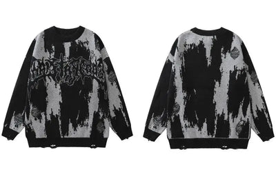DISTRESSED SWEATER - BLACK AND GRAY GRUNGE Y2K VINTAGE KNITTED