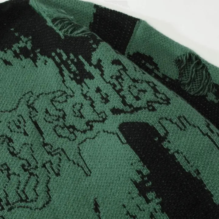 DISTRESSED SWEATER - BLACK AND GRAY GRUNGE Y2K VINTAGE KNITTED