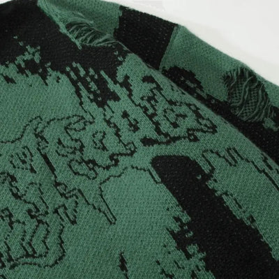 DISTRESSED SWEATER - BLACK AND GRAY GRUNGE Y2K VINTAGE KNITTED