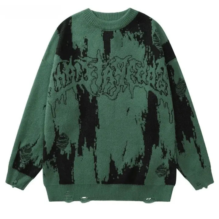 DISTRESSED SWEATER - BLACK AND GRAY GRUNGE Y2K VINTAGE KNITTED