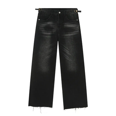 DISTRESSED WIDE-LEG JEANS UNISEX PATCHWORK DENIM