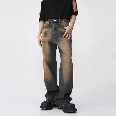 DISTRESSED WIDE-LEG JEANS UNISEX PATCHWORK DENIM