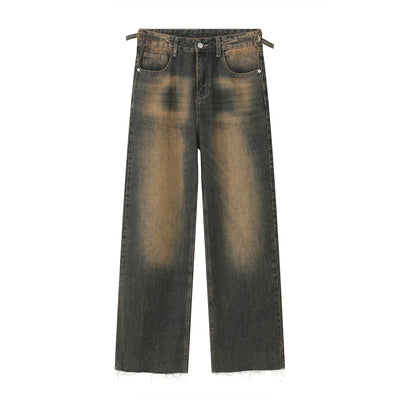 DISTRESSED WIDE-LEG JEANS UNISEX PATCHWORK DENIM