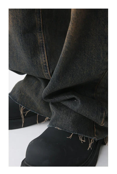 DISTRESSED WIDE-LEG JEANS UNISEX PATCHWORK DENIM