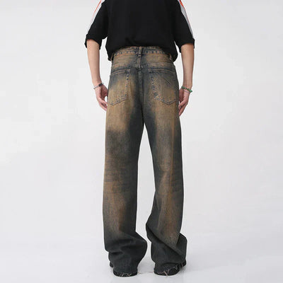 DISTRESSED WIDE-LEG JEANS UNISEX PATCHWORK DENIM