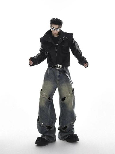 DISTRESSED WIDE-LEG JEANS WITH CUTOUTS UNISEX DENIM JEANS