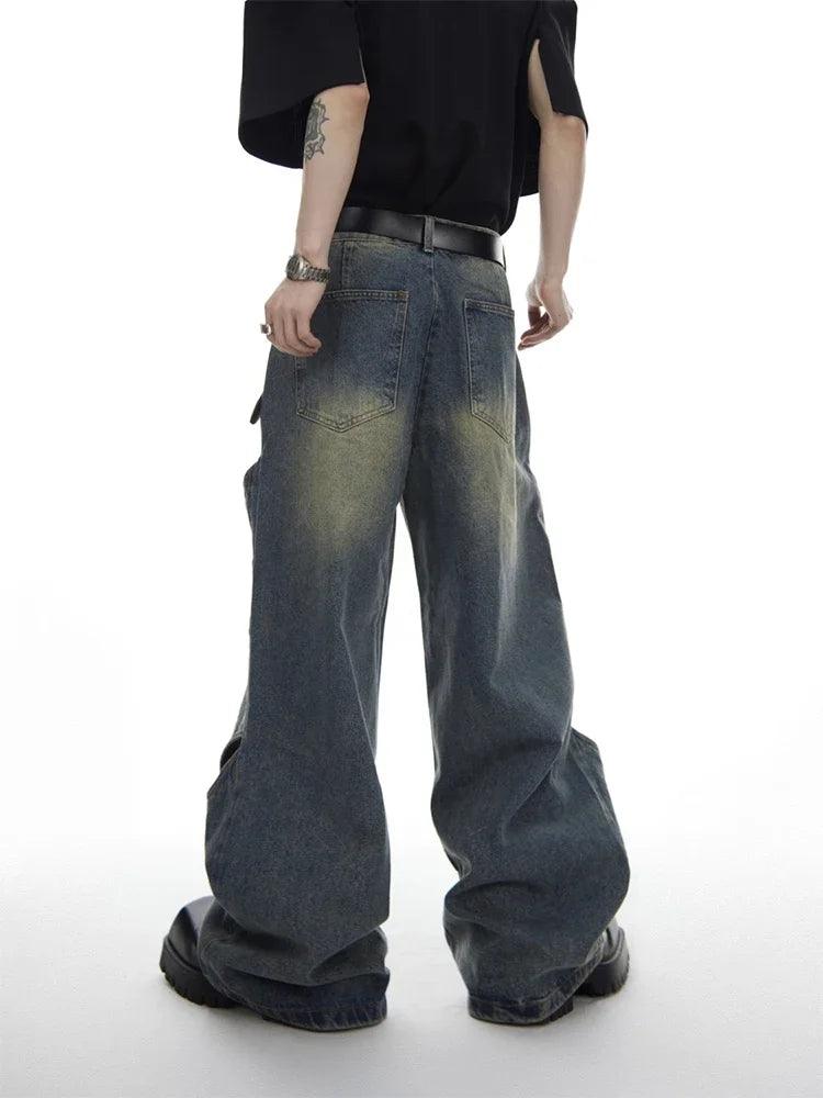 DISTRESSED WIDE-LEG JEANS WITH CUTOUTS UNISEX DENIM JEANS