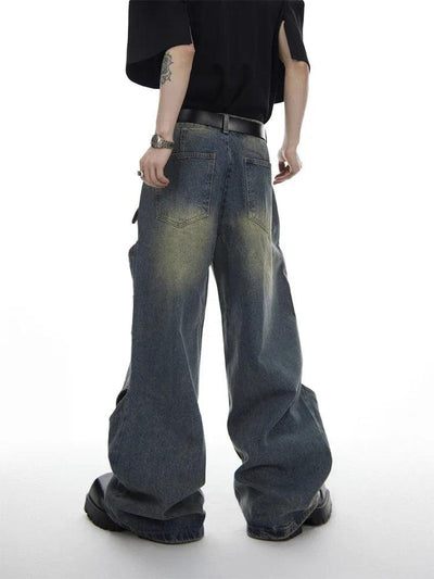 DISTRESSED WIDE-LEG JEANS WITH CUTOUTS UNISEX DENIM JEANS