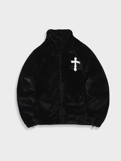 FAUX FUR JACKET WITH WHITE CROSS FOR WINTER ADVENTURES AND EVERYDAY WEAR