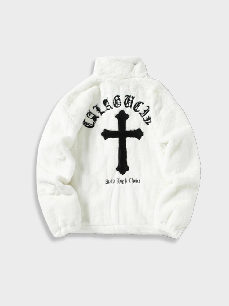 FAUX FUR JACKET WITH WHITE CROSS FOR WINTER ADVENTURES AND EVERYDAY WEAR