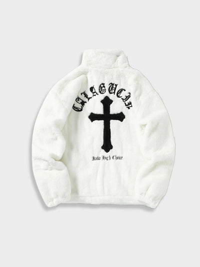 FAUX FUR JACKET WITH WHITE CROSS FOR WINTER ADVENTURES AND EVERYDAY WEAR