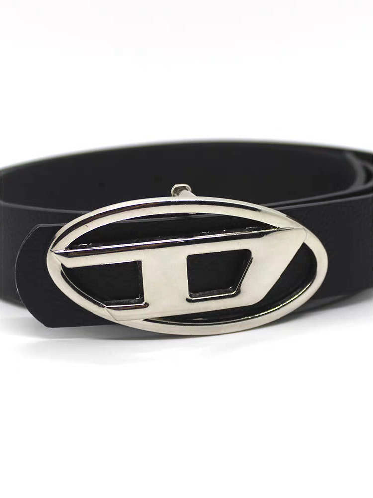 FAUX LEATHER BELT WITH SILVER D BUCKLE - BLACK FAUX LEATHER BELT