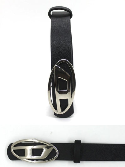 FAUX LEATHER BELT WITH SILVER D BUCKLE - BLACK FAUX LEATHER BELT