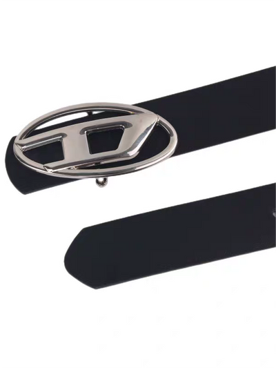 FAUX LEATHER BELT WITH SILVER D BUCKLE - BLACK FAUX LEATHER BELT