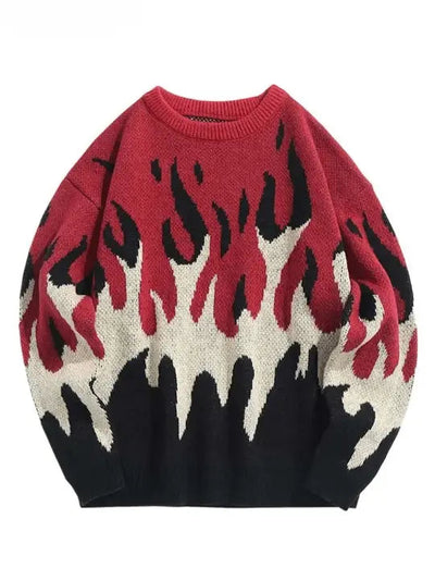 FLAME GRAPHIC SWEATER BLACK AND BLUE WITH Y2K STYLE