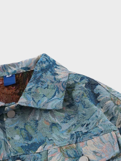 FLORAL DENIM JACKET FOR MEN’S COTTON BLEND STYLE