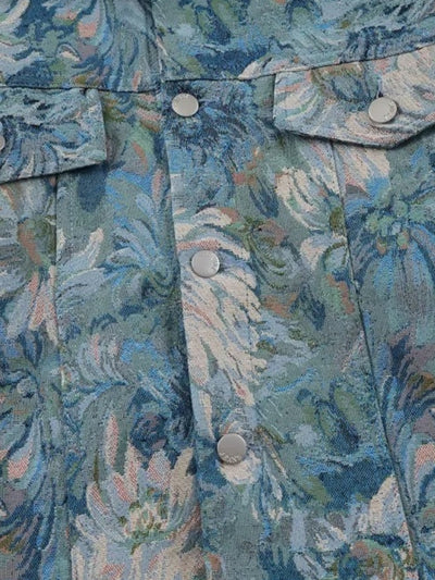 FLORAL DENIM JACKET FOR MEN’S COTTON BLEND STYLE