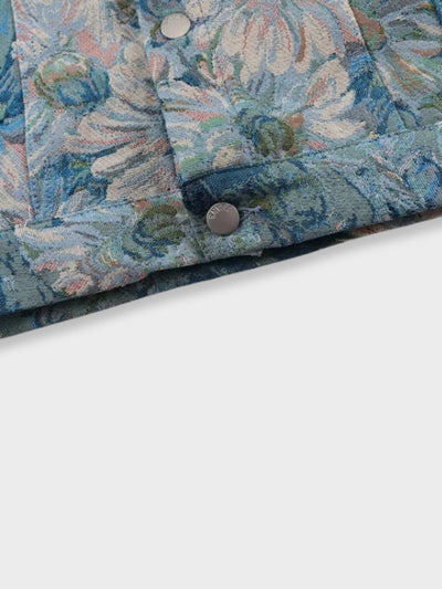 FLORAL DENIM JACKET FOR MEN’S COTTON BLEND STYLE