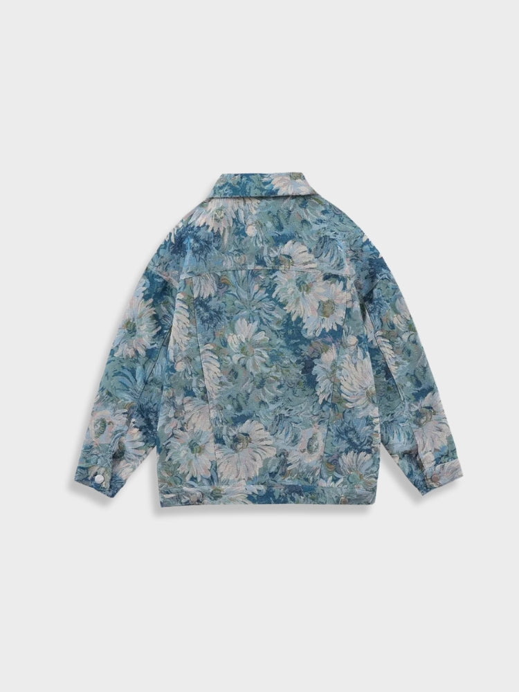 FLORAL DENIM JACKET FOR MEN’S COTTON BLEND STYLE